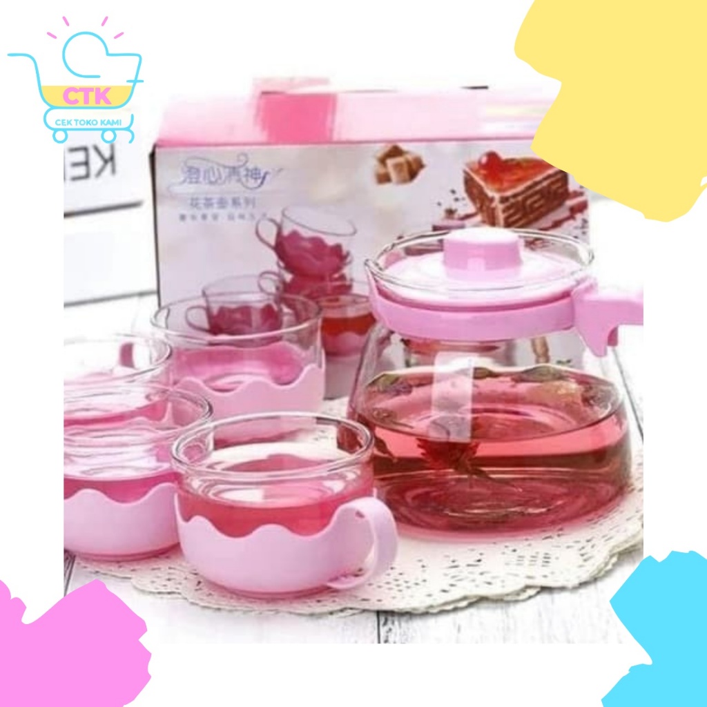 Sinda Tea Pot Warna Cangkir Teko Teh Set 5pcs