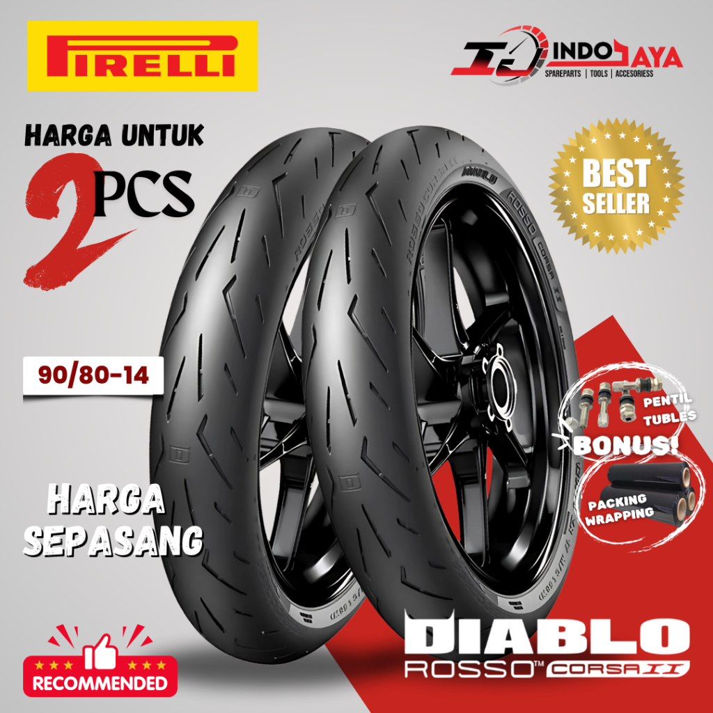 [PAKET SEPASANG 2 BAN] BAN PIRELLI DIABLO ROSSO CORSA 2 RING 14 ( 90/80-14 ) SOFT COMPOUND RING 14 1