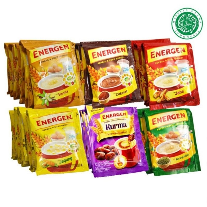 

ENERGEN RENTENG RENCENG isi 10 SACHET COKLAT KACANG HIJAU KURMA VANILA JAGUNG