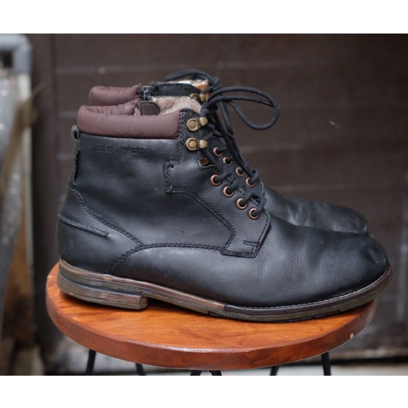 [SALE NGABISIN STOK] Sepatu Boots Daniel Hechter Leather Kulit Black Rugged Sherpa Vintage not Blund