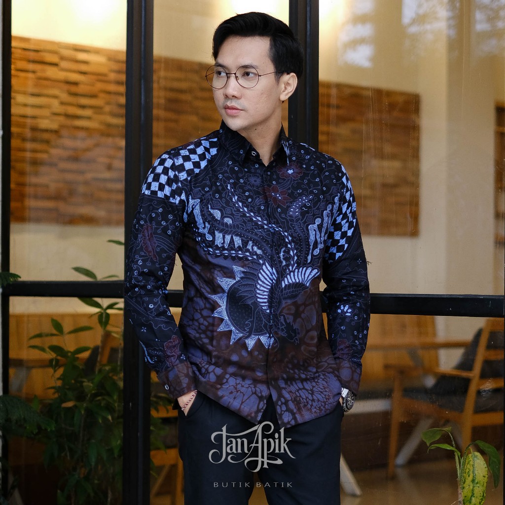 JAN APIK | Baju Batik Pria Lengan Panjang, Katun Premium, Lapis Furing, Mewah. Warna Dasar Biru
