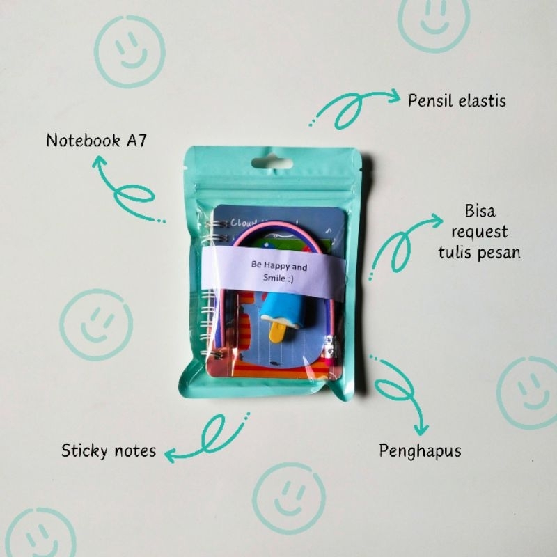 

Mini Gift Alat Tulis | Notebook sticky notes pensil penghapus hadiah teman murid TK SD