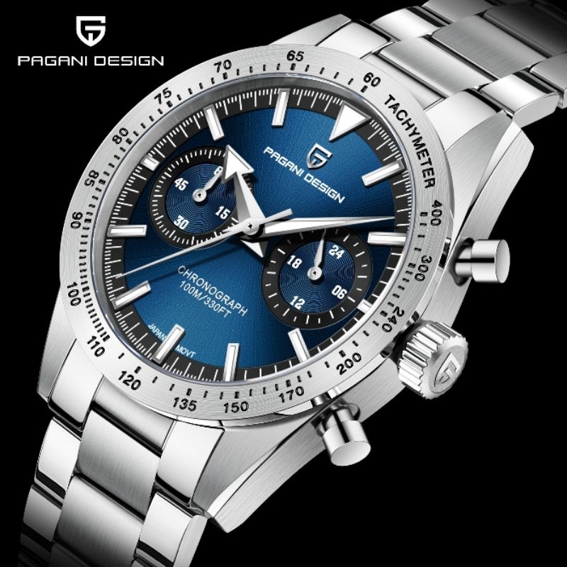 NEW PAGANI DESIGN BLUE OMG SPEEDMASTER 57 SEIKO VK64 SAFIR DOME GLASS +  AR COATING STEEL SOLID 316 