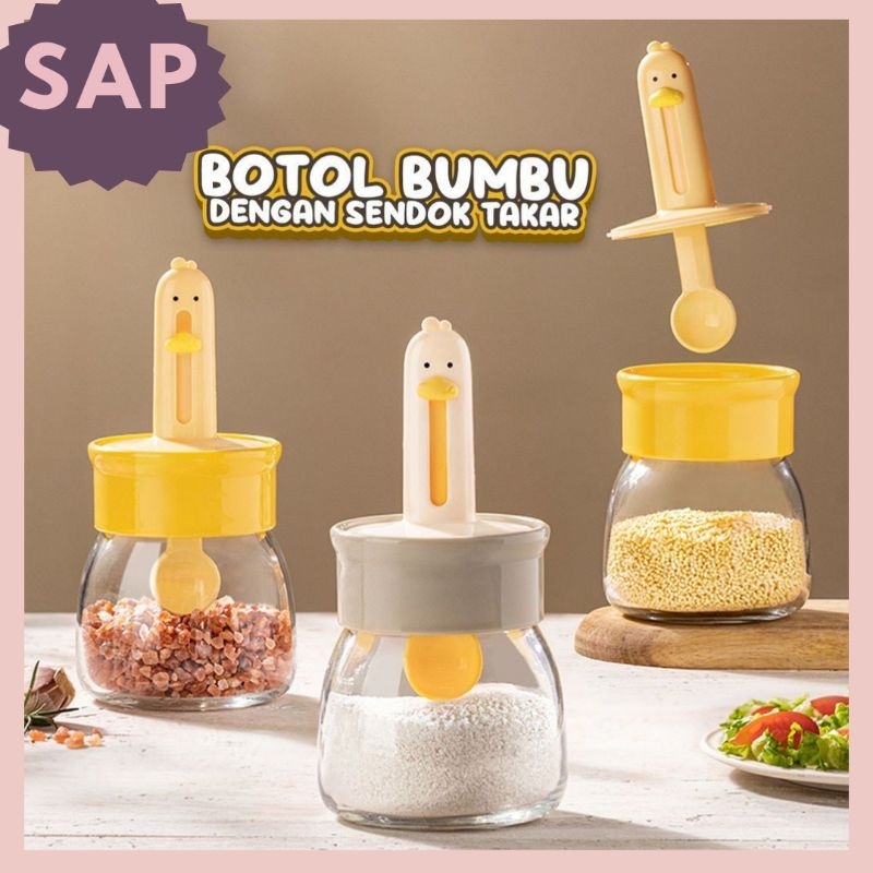Wadah Bumbu Dapur Dengan Sendok Takar Tempat Bumbu Dapur Botol Kaca bentuk ayam lucu