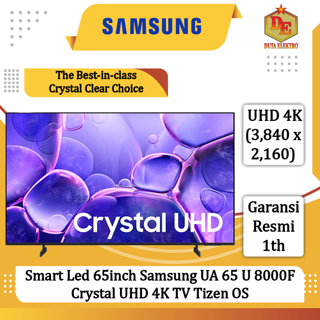 Smart Led 65inch Samsung UA 65 U 8000F Crystal UHD 4K TV Tizen OS