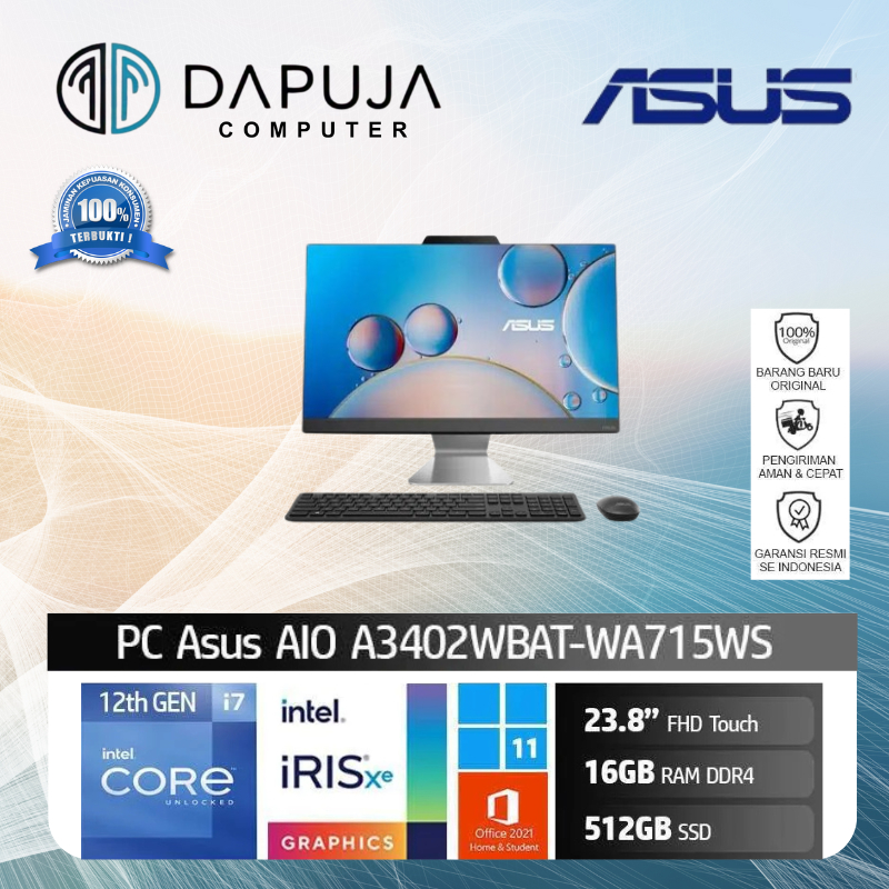 PC ASUS i7-1255U Memori 16GB HDD 512GB AIO A3402WBAT-WA715WS I7 1255u/8gb x2/ SSD 512gb/ 23.8"Touchs