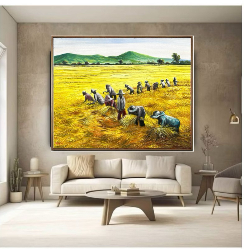 Lukisan Dinding Aesthetic | Lukisan Kanvas dinding | Lukisan panen padi