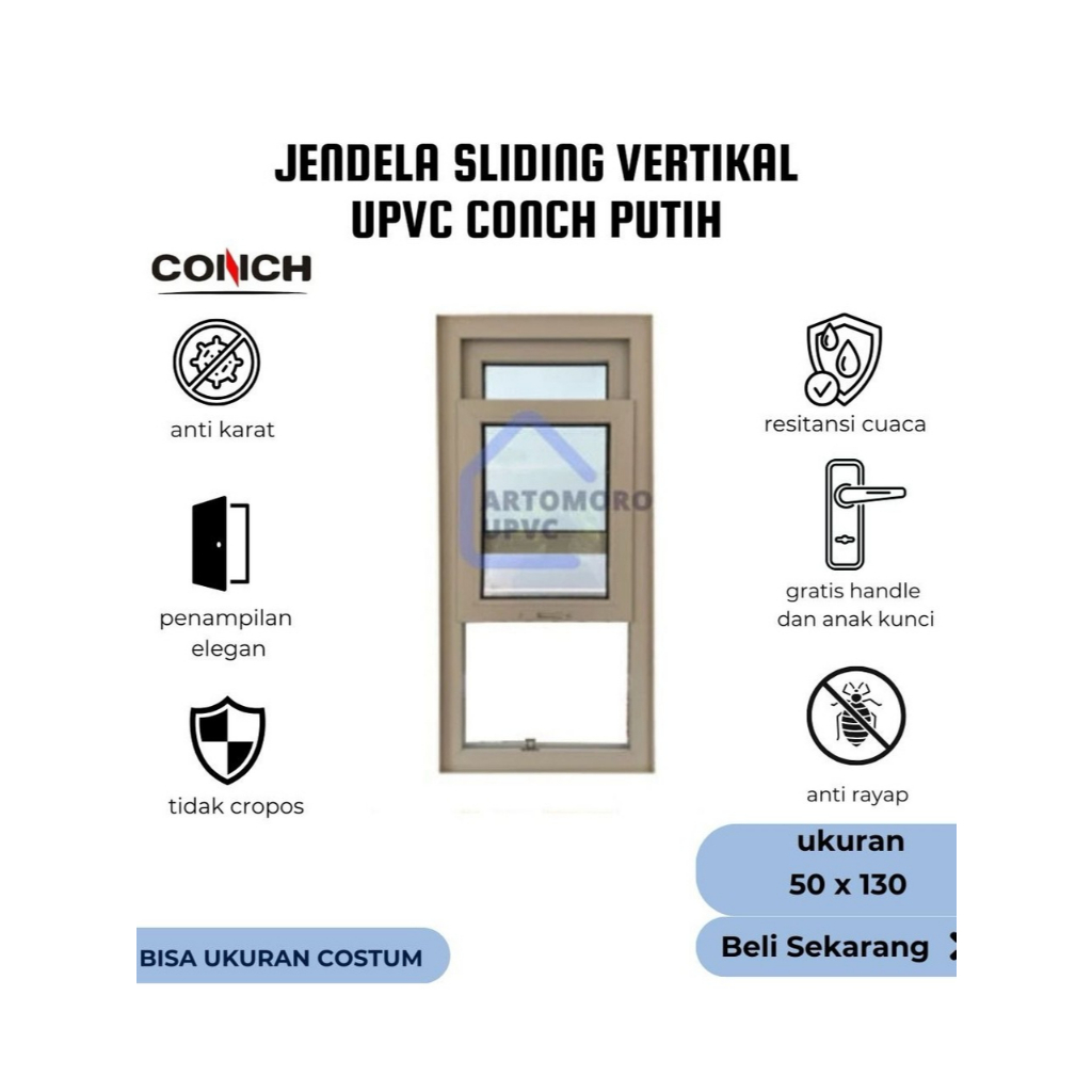 Jendela Sliding Vertikal UPVC Conch