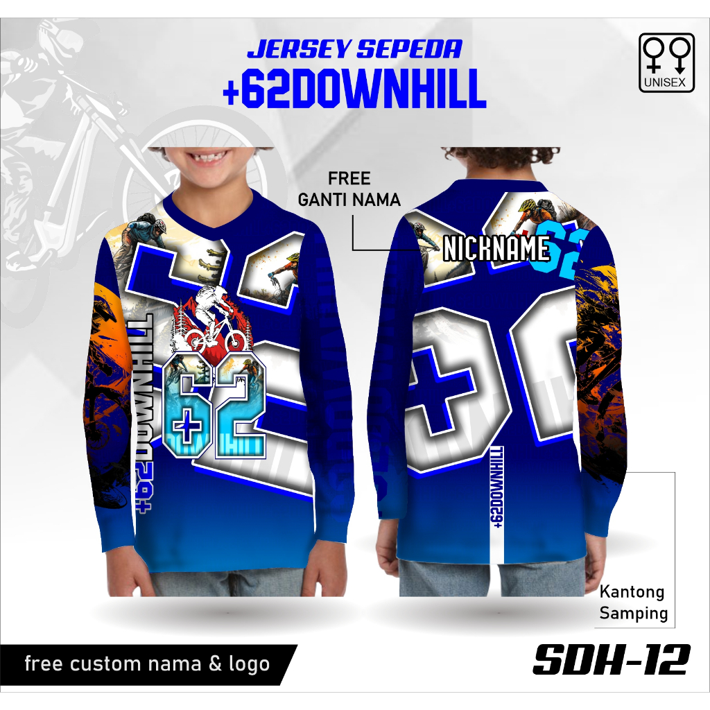 Jersey sepeda anak baju kaos gowes ride bike downhill kantong samping lengan panjang