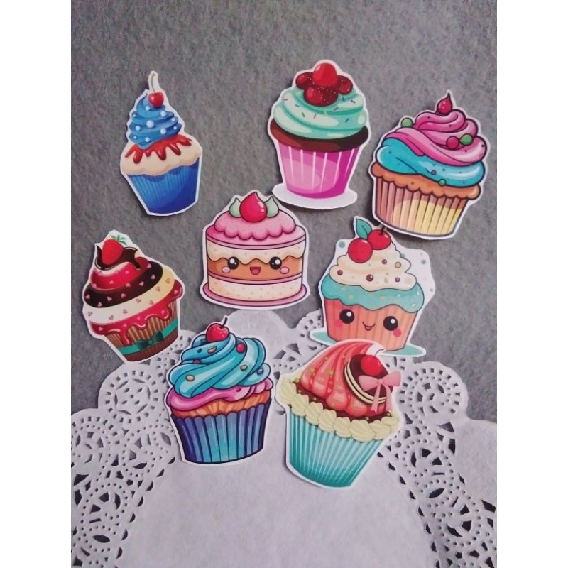 

Stiker Vinil Tema Cake Stiker Dekorasi Lucu 8 pcs Label Stiker