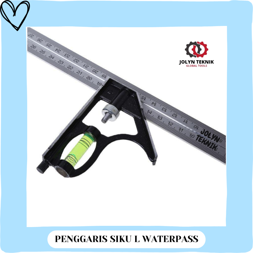 PENGGARIS SIKU L TUKANG MISTAR WATERPASS KOMBINASI 300 MM/ penggaris siku 300mm dengan waterpass