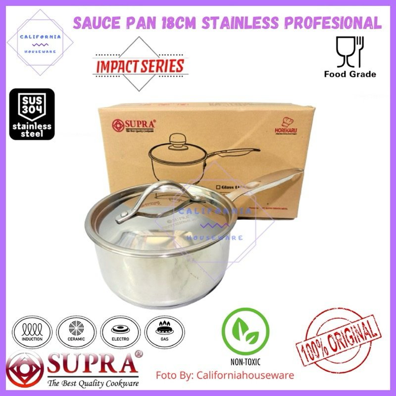 Sauce Pan 18cm Stainless Steel / Panci Supra Stainless Steel 18cm  Gagang Kayu / Panci Stainless Ste