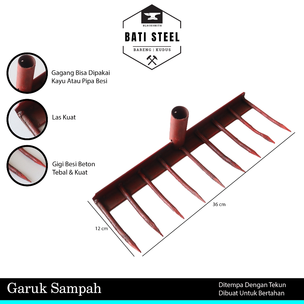 Kepala Garukan Sampah - Alat Pengumpul Daun & Sampah Kebun, Baja Kuat 36 cm