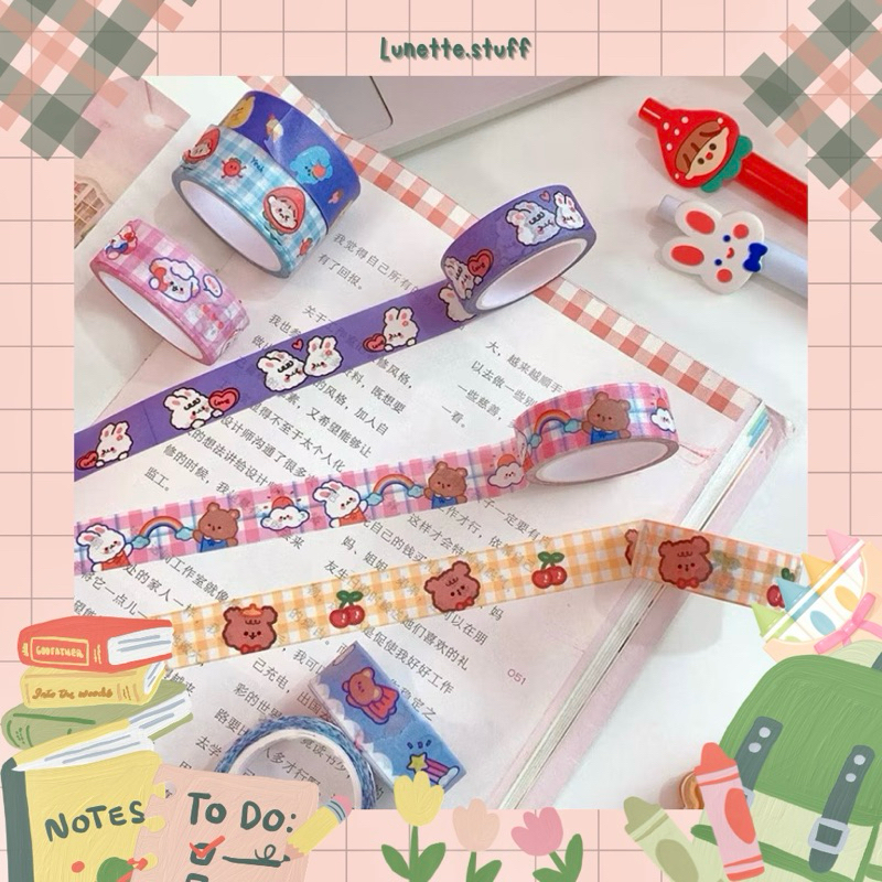 

Washi Tape Motif Kotak Kotak Solatip Karakter Lucu Journal Decor Aesthetic