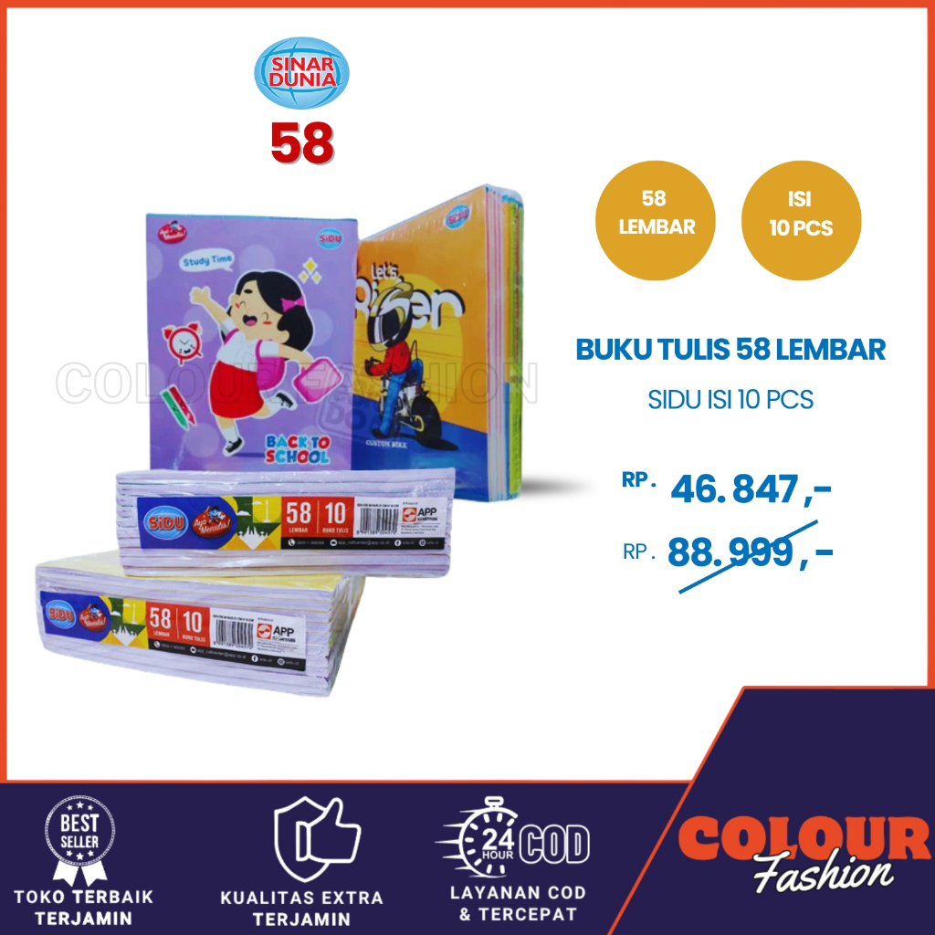 

SATU PACK ( 10 PCS ) Buku Tulis Sinar Dunia 58 / Buku Tulis Sidu 58 Lembar (Pak) Kualitas Bagus / Buku Sidu / Buku Tulis Sekolah / Buku Sekolah / Buku Catatan / Buku Kuliah / Buku Kampus / Buku Nota / Cod / Atk Blessing