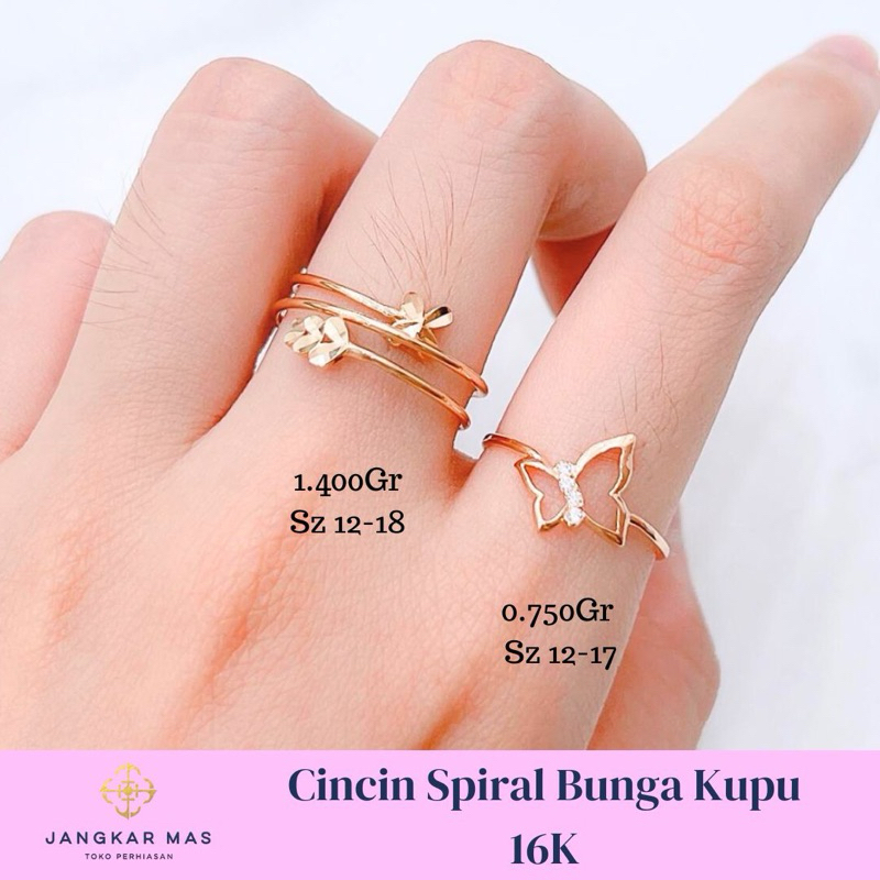 CINCIN EMAS SPIRAL BUNGA KUPU CANTIK 16K