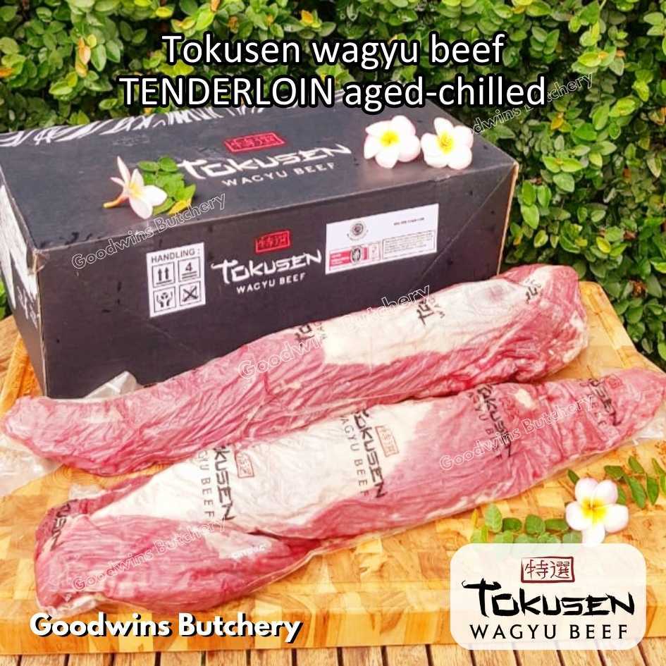 

Beef TENDERLOIN WAGYU TOKUSEN marbling MB5 aged-chilled whole cuts 4.5kg 2 pcs/ctn eye fillet mignon daging sapi import has dalam