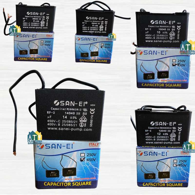Kapasitor Pompa Air Kotak 6UF, 8UF, 10UF, 12UF, 14UF / San-ei