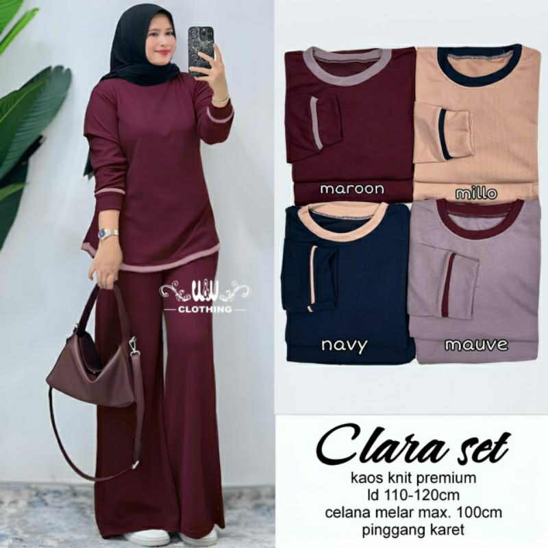 clara one set wanita bahan kaos knit premium