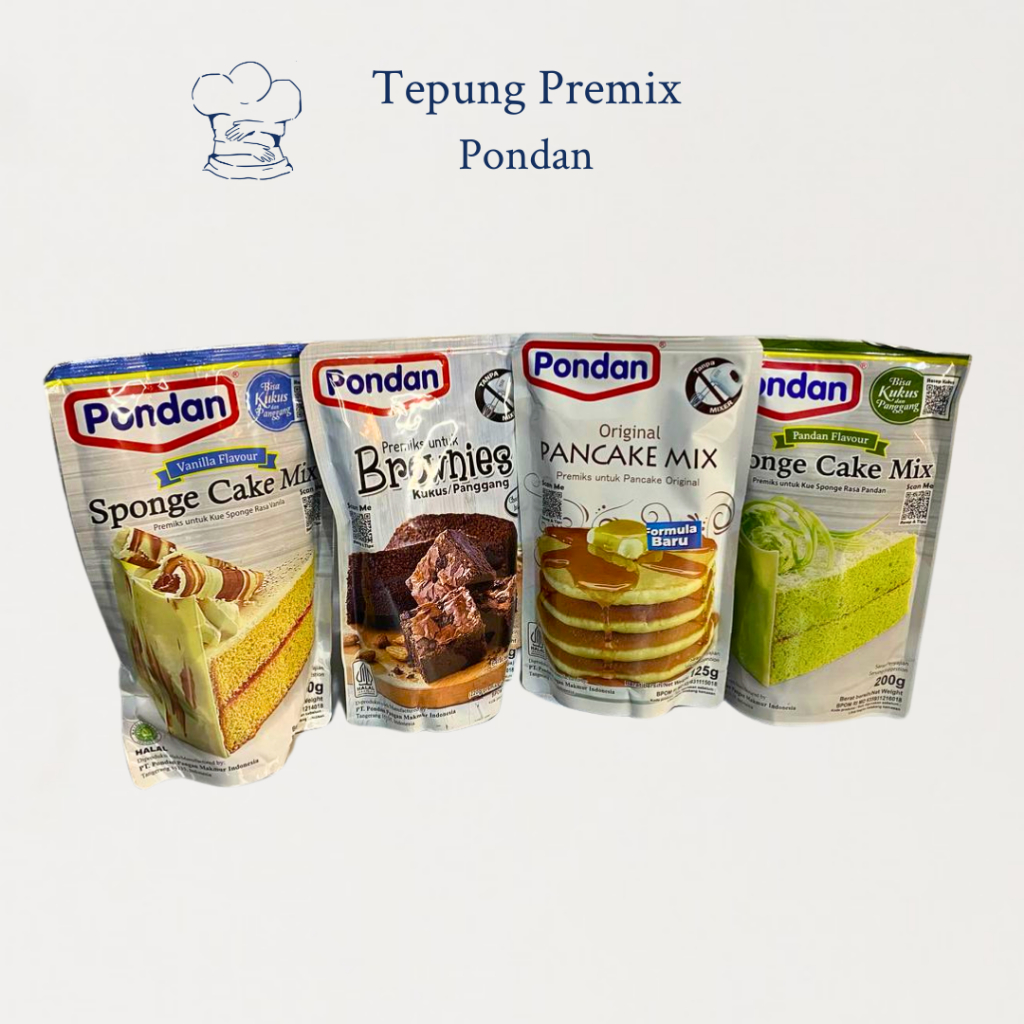 

Pondan Premix Sponge Cake Mix 200gr / Brownies Kukus & Panggang 230gr / Pancake Mix 125gr