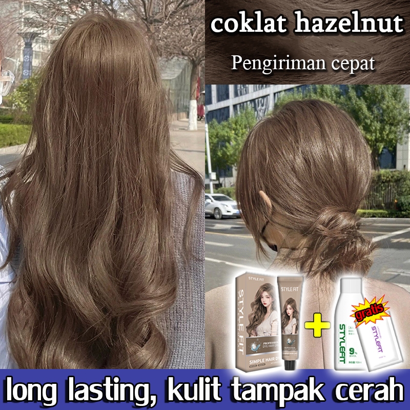 Cat Rambut Coklat Hazelnut 210ml - Tanpa Bleach, Bahan Herbal Alami, Cocok untuk Pria & Wanita, Tida