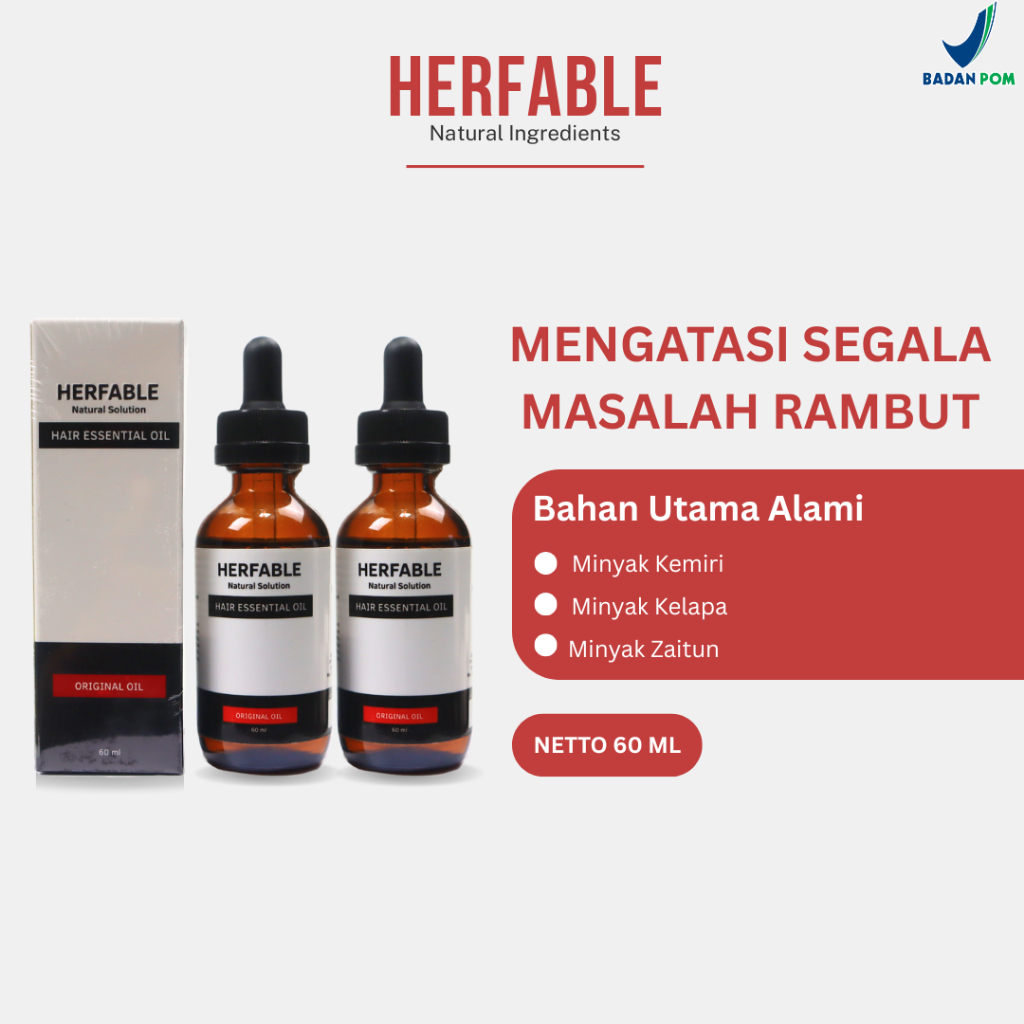 Herfable Exclusive 2 Pcs - Penumbuh Rambut Botak Alami | Minyak Rambut Rontok & Kebotakan BPOM