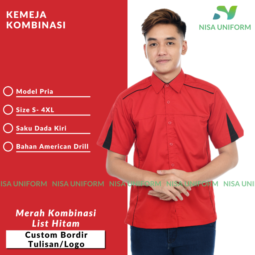 Custom baju kerja murah/baju kerja tangan pendek/baju karyawan kantor/baju kerja toko tambah bordir