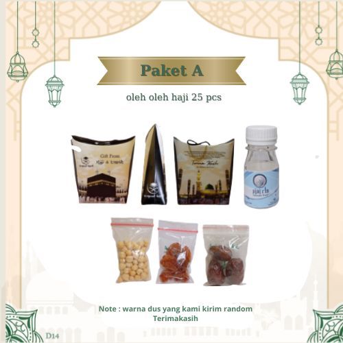 

PAKET A 25 PCS DUS TALI OLEH OLEH HAJI DAN UMROH. BOTOL+AIR ZAM ZAM, KURMA, KISMIS, KACANG