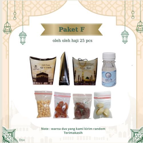 

PAKET F 25 PCS DUS TALI OLEH OLEH HAJI DAN UMROH. BOTOL +AIR ZAM ZAM, KURMA, KISMIS, KACANG ARAB, KACANG PISTASIO