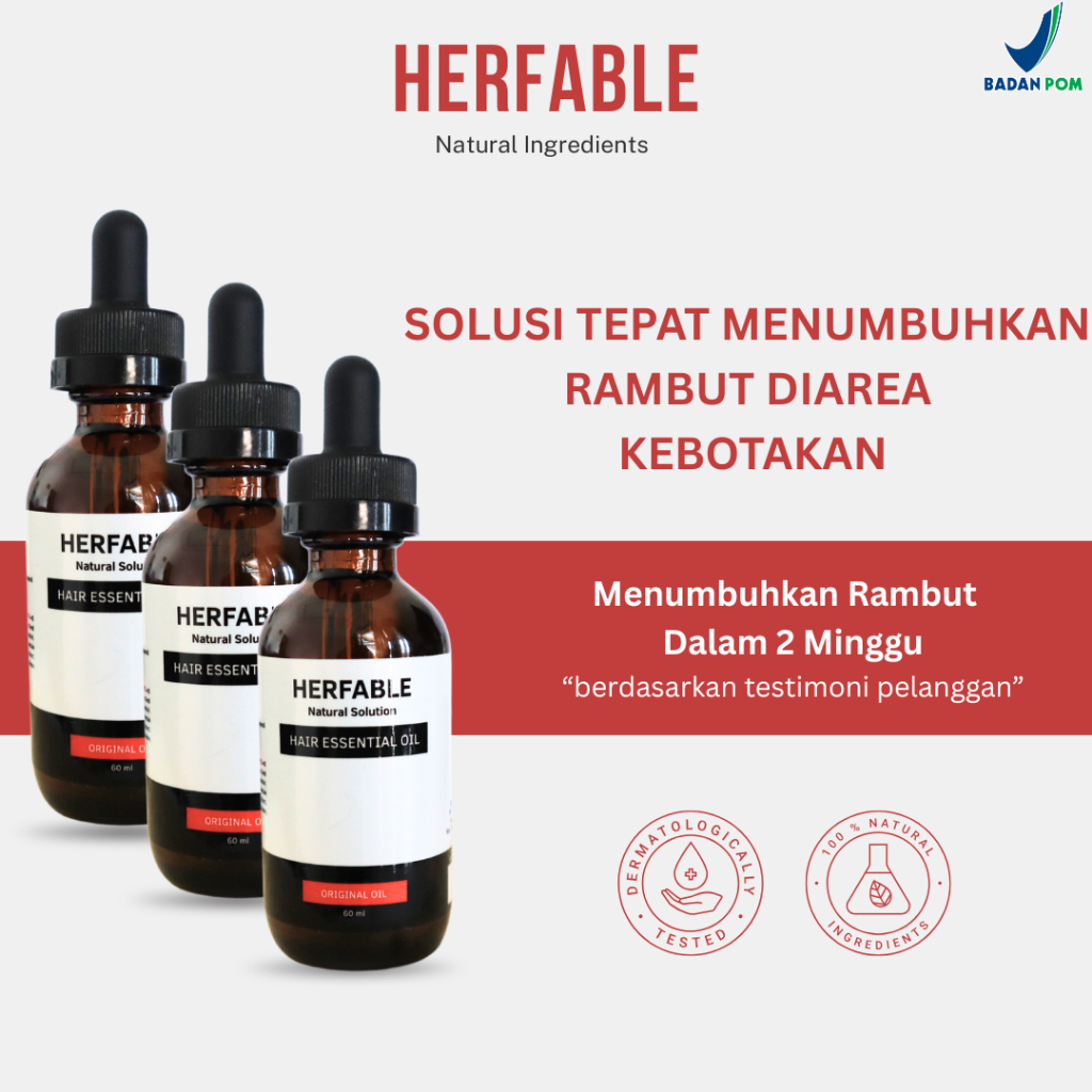 Herfable Ultimate 3 Pcs - Penumbuh Rambut Botak Alami | Minyak Rambut Rontok & Kebotakan BPOM
