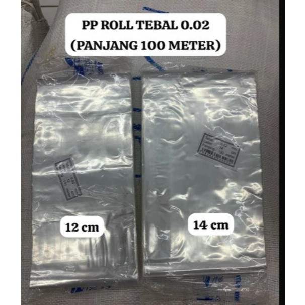 Plastik PP Roll Bening Tebal 0.02 mm (12 cm dan 14 cm) Panjang 100 meter / Plastik Roll / Plastik PP