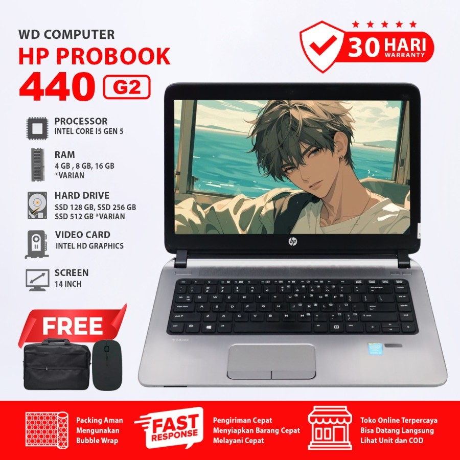 Laptop Sekolah HP Probook 440 G2 Core I5 Gen 5 I Ram 8 Gb Ssd 256 Gb i Bonus Mouse Dan Tas