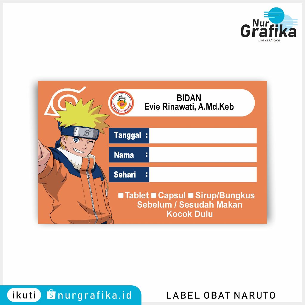 

( 1Pack Isi 60Pcs ) Label Obat Sirup Kartun Naruto Collections