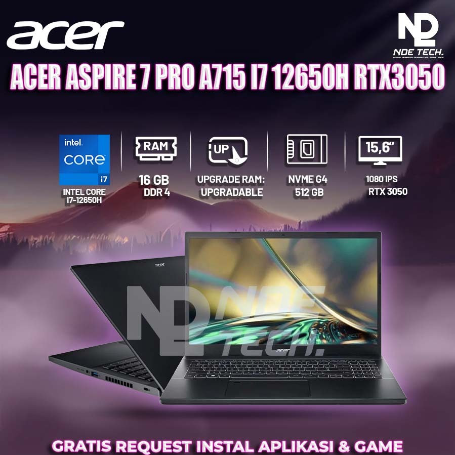 ACER ASPIRE 7 PRO A715 I7 12650H RTX3050