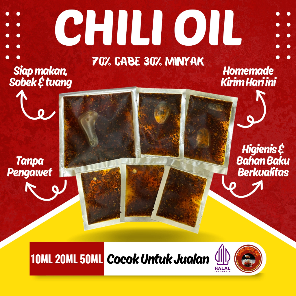

Chili Oil 10ml 20ml 50ml Sachet Minyak Cabai Cocok Untuk Cocolan Dimsum