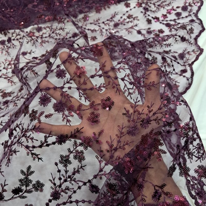 kain bahan tile payet mewah | kain tile payet motif | kain tile payet bahan kebaya