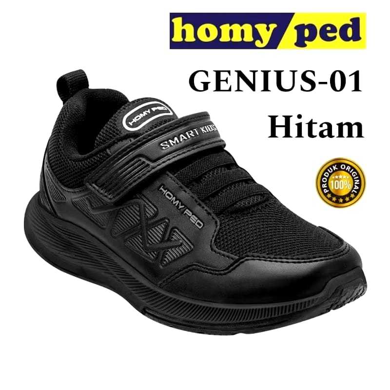Promo Bulan Ini Homyped Sepatu Anak Sekolah Cowok Cewek Smp Hitam Hitam Perekat Tali Original
