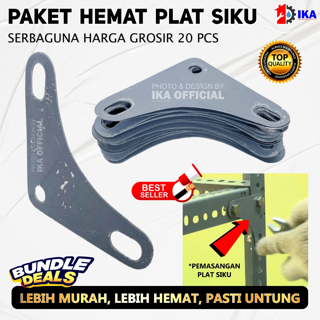 Paket 20 pcs Plat siku bolong 7,57,5 Lubang Baut 12 / PLAT SIKU LUBANG / PLAT SEGITIGA RAK BESI