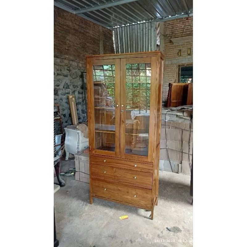 Bufet kaca/rak kayu jati