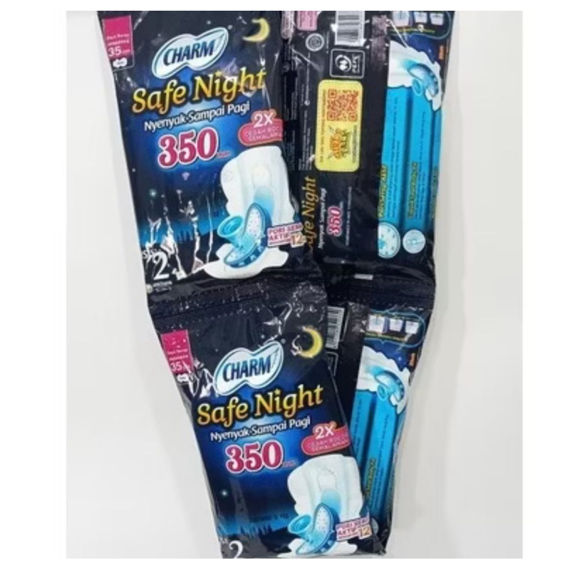CHARM RENCENG SAFE NIGHT 350 mm 290 mm hitam bodyfit nyenyak sampai pagi isi 10 sachet 10x 2 pads pe
