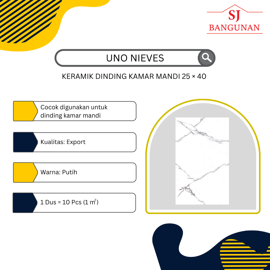 UNO - Keramik Dinding Kamar Mandi - UNO Nieves White - Uk. 25×40 - Exp
