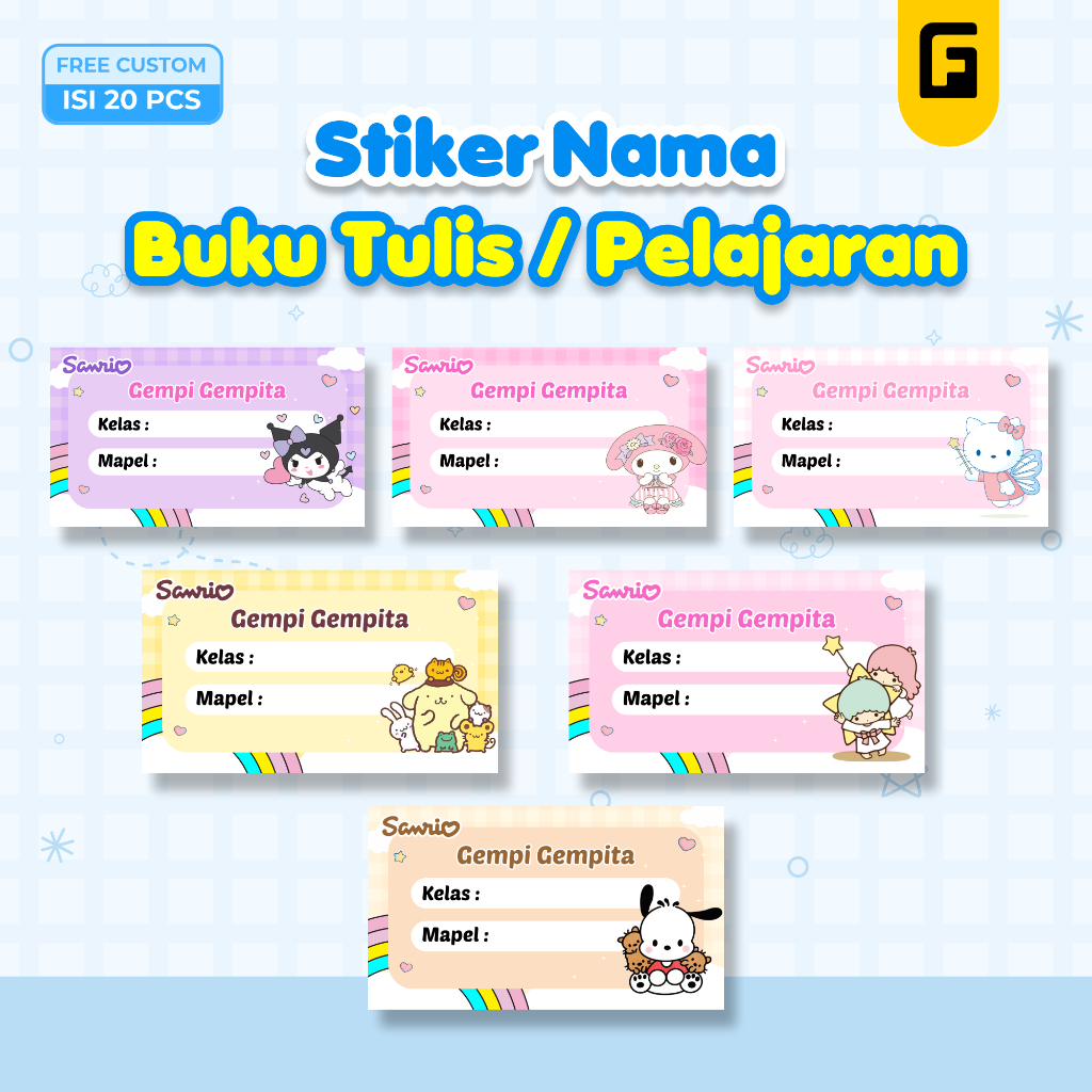 

Stiker Nama Buku Sanrio - Sticker Buku Pelajaran Kuromi Hello Kitty My Melody Sanrio Custom