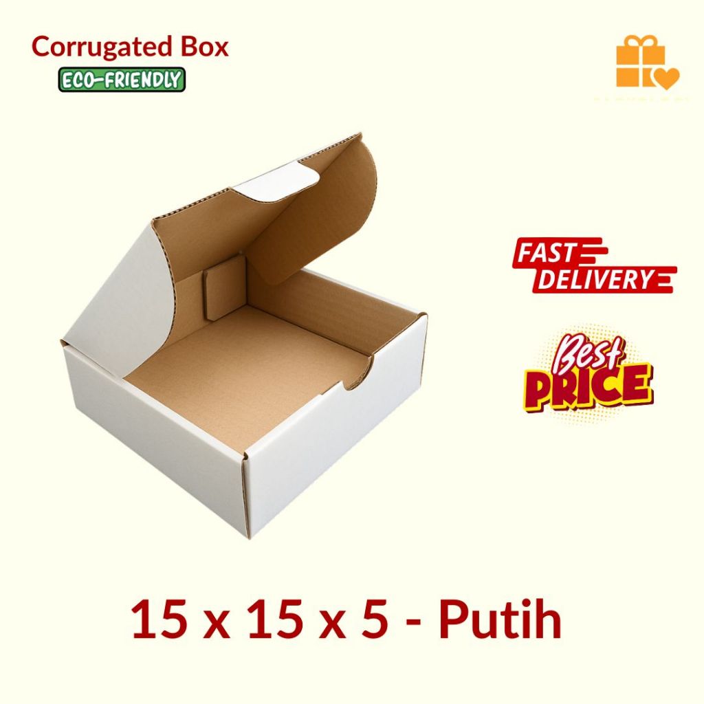 

Kardus Die Cut 15x15x5 PUTIH - Karton Box Dus Packaging Hampers Pizza Hijab Kue Roti Polos Murah