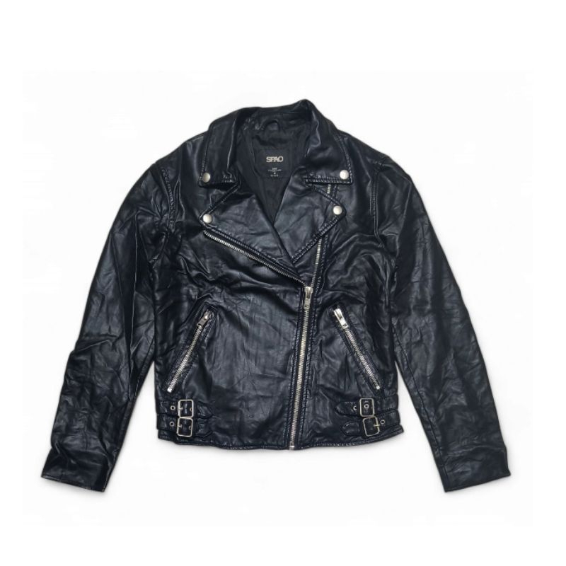 Jaket kulit wanita SPAO ramones rocker rockabilly lady bikers kulit faux sintetis