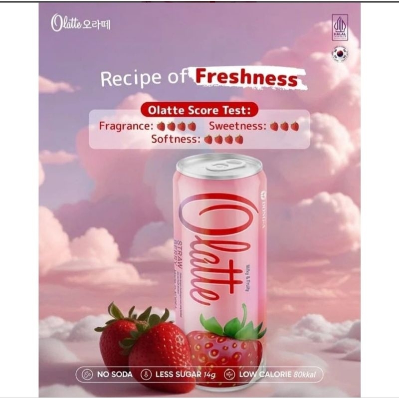 

Olatte Minuman Susu Rasa Stroberi, Pear, Persik Kaleng 240 ml