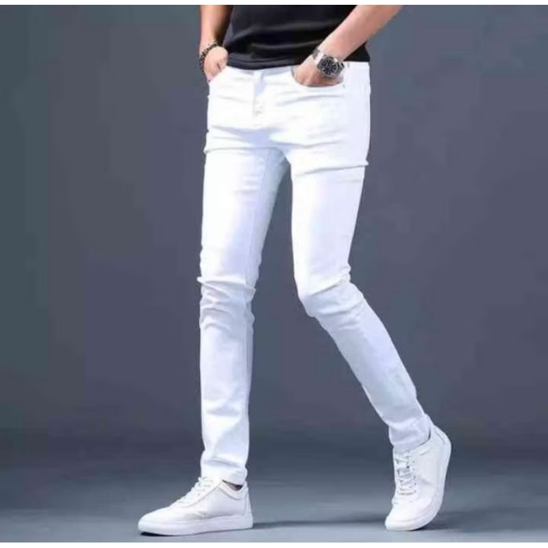 Celana Jeans Pria Denim Putih Celana Jeans Putih Sobek Litut Pria