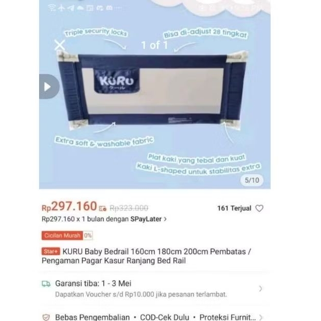 preloved kuru bed rail / pengaman/ pagar kasur bayi ukuran 180cm & 200cm