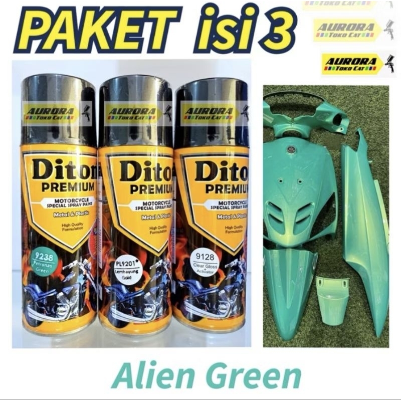 Paket Diton Premium Alien Green isi 3 kaleng 400ml | 9238+9201+9128 Cat Hijau Tosca Efek Lembayung E