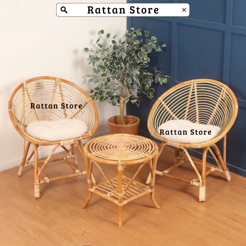 Kursi Teras Kerang Rotan 1 Set Besar | Kursi Taman Outdoor | Kursi Tamu Minimalis Rotan
