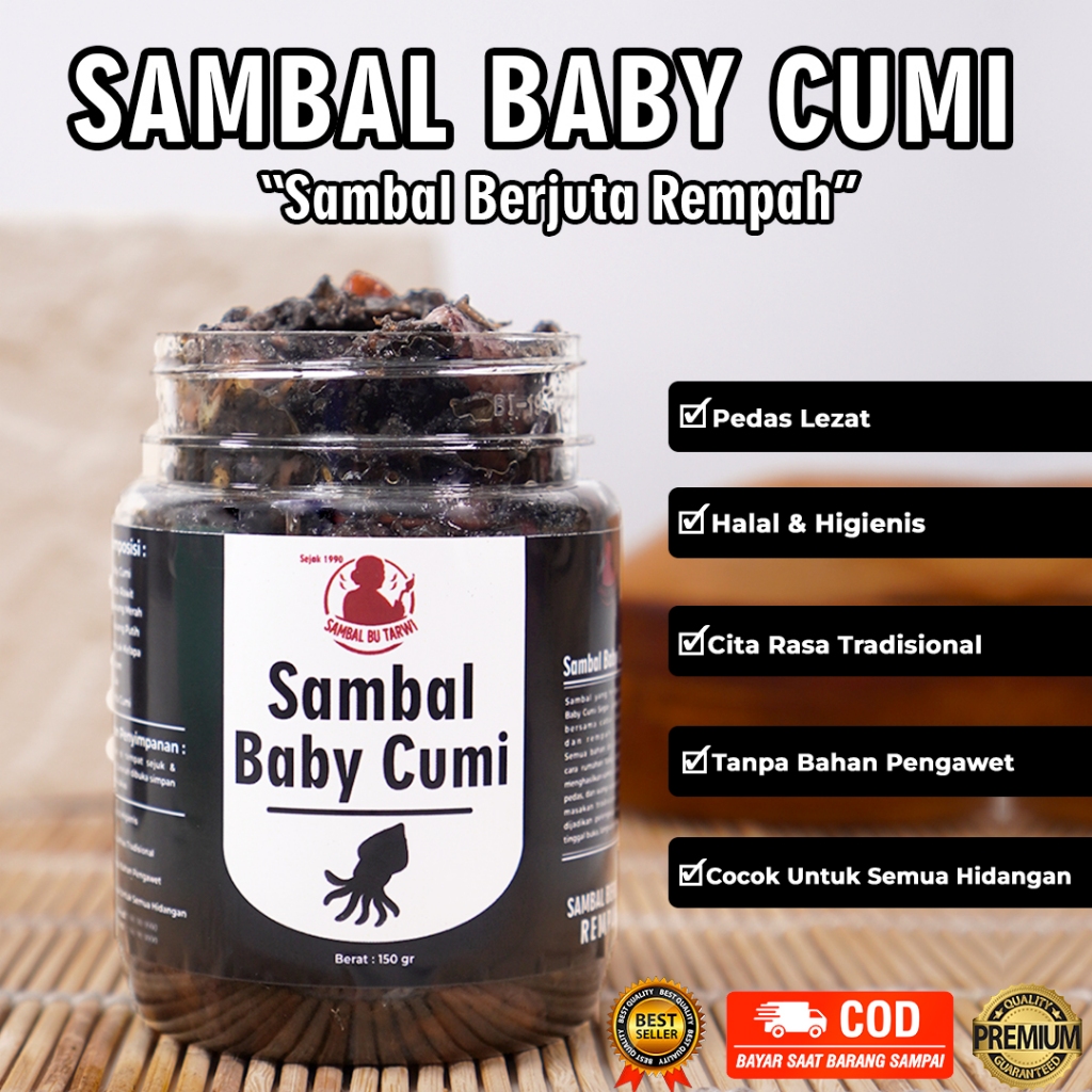 

[ SAMBAL BABY CUMI HITAM ] - SAMBAL BU TARWI - SAMBAL BABY CUMI HITAM DENGAN BUMBU KAYA REMPAH SEGAR PILIHAN - 150 GR